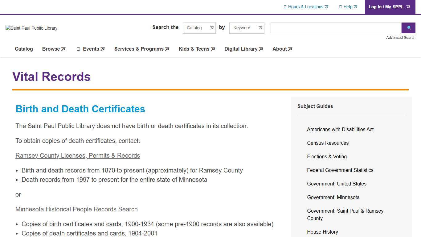 Vital Records | Saint Paul Public Library