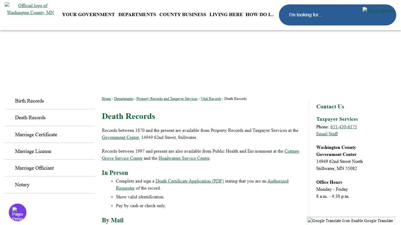 Death Records | Washington County, MN - Official Website